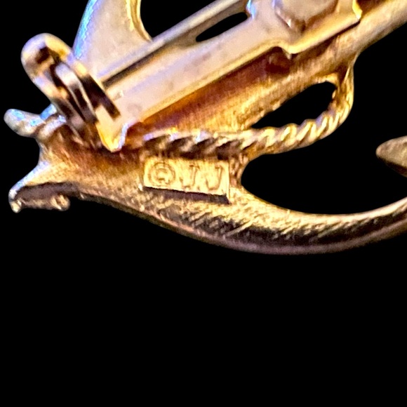 Vtg JJ Jonette Ship Nautical Patriotic Anchor Rope Red White Blue Pin Brooch - Picture 3 of 4
